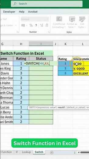 Switch Function in Excel #excel #officeskills