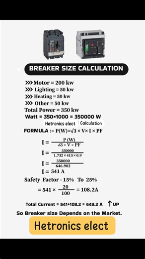 Breaker size calculation #size #calculations #electrician #breakers | Hetronics Electrical Work limited