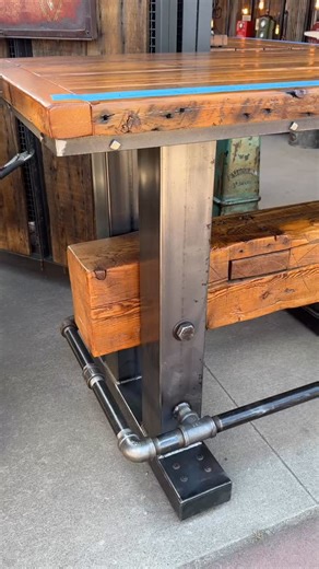 These rolling tables with barnwood beam and top are seriously cool!shawncarling #machineagelamps #barnwooddecor #automotive #pubtable #mancave #decore #industrialdesign #handmade #madeinusa #workhardstayhumble #industrialdesign #woodmetal #madeinusa #smallbussiness #retrodesign #customfurniture #vintageindustrialstyle #customdesign #customfurniture #modernindustrialstyle #modernindustrialfurniture #woodandsteel #woodandsteelfurniture #luxuryfuriture | Machine Age Lamps