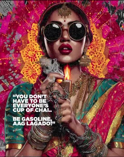 Reena.nl on Instagram: "“YOU DON’T HAVE TO BE EVERYONE’S CUP OF CHAI.. BE GASOLINE, AAG LAGADO!” 😎🔥✨❤️‍🔥🫰🏽 #byshounak"