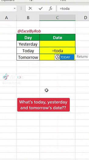 What’s today, yesterday and tomorrow’s date?? #excel