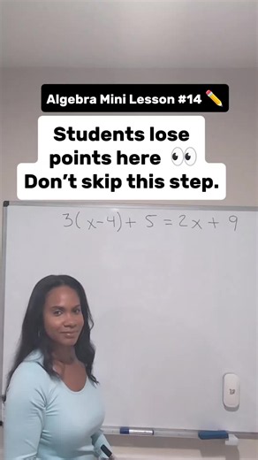 Students lose points here 👀 Don’t skip the distribute step. That first step can change the whole problem, especially when there are parentheses. Follow for more algebra mini lessons, and check the link in my bio for algebra resources. #algebra #algebrahelp #mathhelp #mathteacher #PeachpiMath