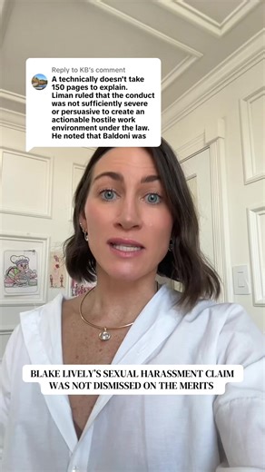 Replying to @KB It was dismissed on LEGAL GROUNDS. Meaning the judge didn’t even have to get to the analysis of the allegations. Now the judge did analyze the allegations insofar as establishing element 1 (protected activity) for the retaliation claim. And on a one-off basis does say certain things aren’t SH —but that is NOT a dismissal of the SH claim on the merits. #blakelively #justinbaldoni #itendswithus #itendswithusmovie #ryanreynolds