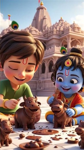 Chocolate Cows with Baby Krishna 🐄🍫 | Cute 3D Cartoon Reel