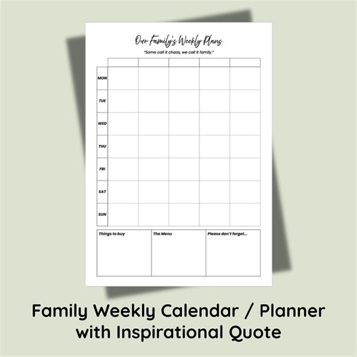 Family Weekly Calendar/planner With Inspirational Quote (printable PDF) - Etsy
