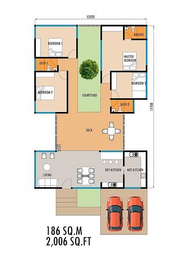 Modern Tropical Courtyard House Floor Plan | 4 Bedrooms