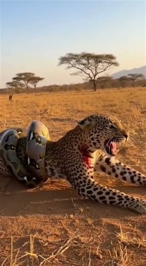 Leopard's Desperate Roar: Trapped by a Giant Python! 🐍🐆