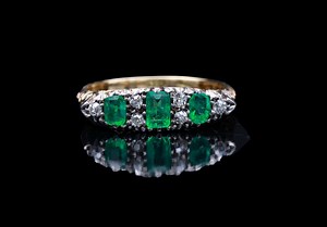 Antique Emerald and Diamond Ring 18ct Gold, Victorian Trilogy Ring UK Size O, 18k Old Cut Diamond Heirloom Jewelry, FK GEMS - Etsy