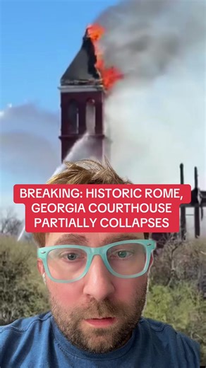 3/23 - 6:30PM EDT: Rome Georgia courthouse clock tower partially collapsed due to fire. Courthouse is historic (1892). #romega #atlanta #georgia #news #breakingnews