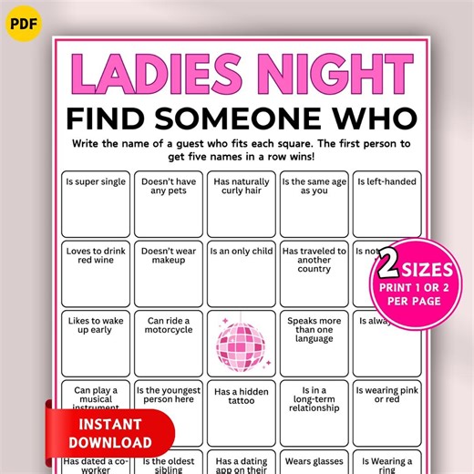 Ladies Night Games, Find Someone Who, Find the Guest Bingo, Fun Girls Night Game, Ladies Night Bingo, Hen Party Games, Icebreaker Game - Etsy