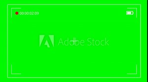 Camera viewfinder digital overlay display on green screen. Rec or recording video Screen Animation. Camera rec viewfinder with digital focus and exposure settings.