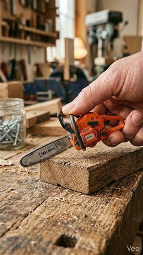 “Tiny Chainsaw Cutting Wood! 🔥🪵 | Mini Tool in Action”