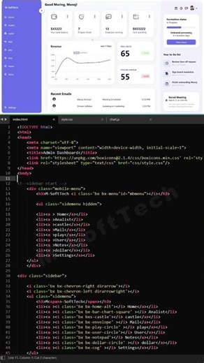 Responsive Admin Dashboard Using HTML CSS & JavaScript