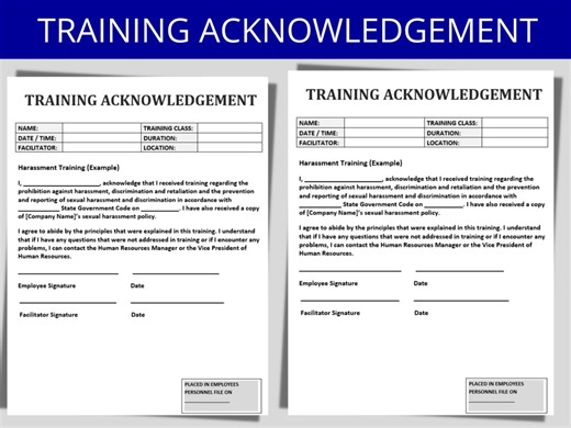 Training Acknowledgement Form: HR Templates (editable Word Doc) - Etsy