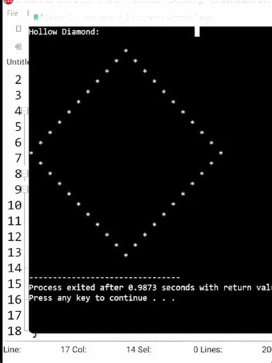 Hollow Diamond Pattern in C++ 🔷 | Easy Logic Using Loops | Beginner Friendly