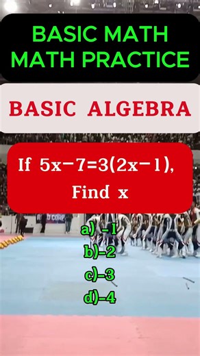 If 5x−7=3(2x−1), Find 𝑥.a) -1 b)-2 c)-3 d)-4#dailyquiz #mathematics #civilservice