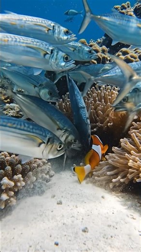 Mackerel Swarm vs. Clownfish – Anemone Couldn't Save Him! #shorts