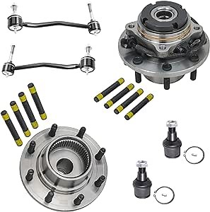 Detroit Axle - 6pc Front Wheel Bearing Hubs Kit for 2000-2004 Ford F-250 F-350 F-450 F-550 Super Duty [4x4; DRW], 2 Wheel Bearing Hubs 2 Sway Bars 2 Lower Ball Joints 2001 2002 2003 Replacement