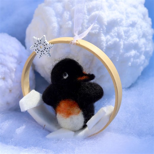 Hand-felted King Penguin Pendants With Ice Floe in a Bamboo Ring - Etsy