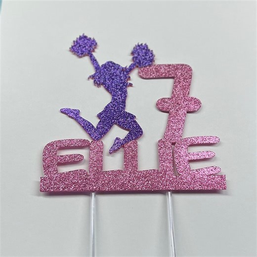 Cheerleader Birthday Cake Topper: Personalized Poms, Sparkle Paper - Etsy