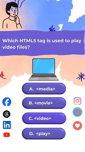 IT & Web Development Services on Instagram: "HTML5 basics that every developer must know 💻 Can you answer before the timer ends? ⏳ Comment your option 👇 and test your fundamentals. #HTML5 #WebDevelopment #CodingShorts #FrontendDeveloper #CampusXchange"