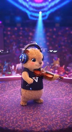 Capybara DJ plays violin in club