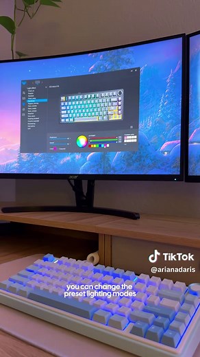 how to change the colors and effects on the aula F75 keyboard! absolutely obsessed with this 🤍🫶🏼 #desksetup #aula #aulaf75 #lightingdesign #keyboard