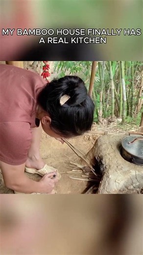 😲 Village Girl Builds an Incredible Survival Kitchen! 🔥#shorts #MudKitchen
