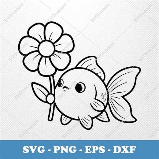 Goldfish With Flower SVG | Puffy Cartoon Vector Clipart | PNG Dxf EPS | Cricut Silhouette - Etsy