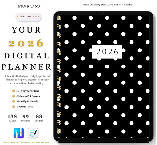 2026 Dated Digital Planner | Portrait Planner | Black & White Planner | Monthly Weekly Daily | 88 Covers | Noteful | Goodnotes | Android - Etsy