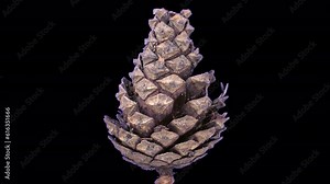 Time lapse of opening pine cone in PNG+ format with ALPHA transparency channel isolated on black background