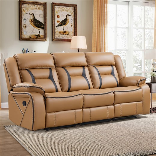 Latitude Run® Etherine 80.3'' Wide Modern And Overstuffed Breathable Vegan Leather Manual Reclining Sofa with Pillow Top Arm & Reviews | Wayfair