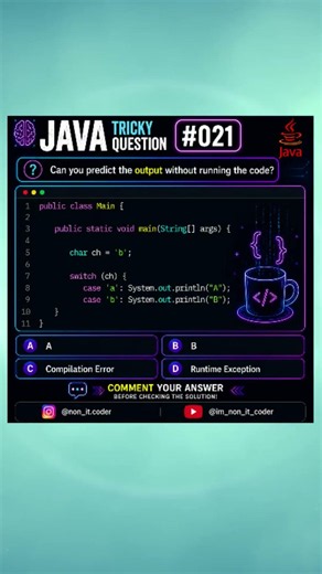🧠 Java Tricky Question #021 | Java Switch Without break | Guess the Output! 🔥 #Shorts