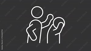 Animated smacking abuse white icon. Psychological harassment line animation. Domestic violence, maltreatment. Isolated illustration on dark background. Transition alpha video. Motion graphic