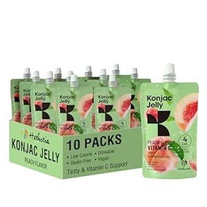 Hethstia Konjac Jelly Peach Flavor, Drinkable Peach Jelly Squeeze Pouches, 0 Sugar, 4 Calories, Keto, Vegan, Gluten-Free, Vitamin C Healthy Snacks & Gifts, 10 Packs