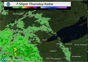 Radar loop of rain moving into the Northland Thursday Evening. | US National Weather Service Duluth Minnesota