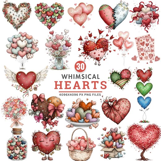 Whimsical Heart Clipart, Valentine Hearts PNG, Watercolor Valentines Graphics, Romantic Love Heart Clipart, Cute Valentines Digital Download - Etsy Australia