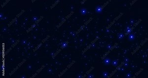 Luminous blue particles moving in space on a blue background. An abstract star cluster, deep space. Bokeh.
