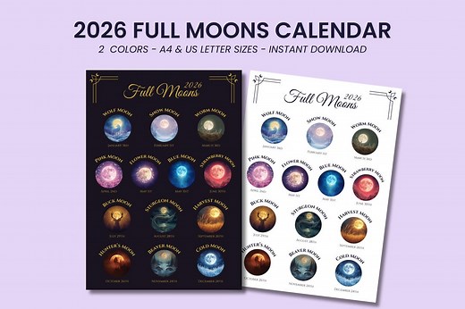Printable 2026 Full Moons Calendar | Lunar Phases Wall Art - Etsy