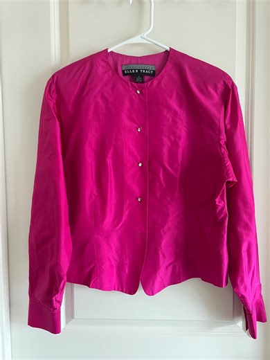Vintage 100% Silk Bright Pink Button Down Blouse With Rhinestone Buttons - Size Medium - Etsy