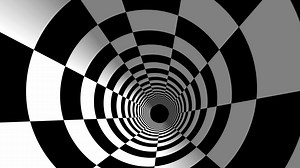Black and white checkboard tunnel motion background.Checkboard tunnel travel.Wormhole tunnel concept