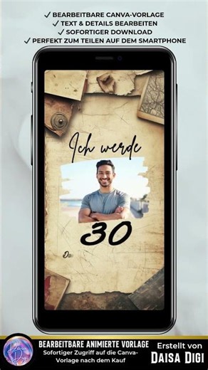Rustikale 30. Geburtstag Einladung Video ✨ Elegante Canva Einladung