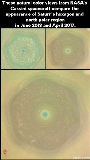Saturn’s Hexagon Changed Color: 2013 vs. 2017 🪐#Cassini #Saturn #SaturnHexagon #NASA
