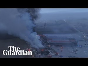Aerial footage shows aftermath of fire at Greek biscuit factory that left four dead