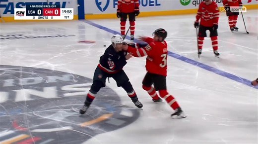 TRĪS kautiņi 9 sekunžu laikā! 💥🤯 Ļoti principiālā duelī Kanādas un ASV hokejisti izvicināja dūres jau pašā spēles ievadā, uzdodot toni turpmākajai spēles gaitai! 🏒 Duelī pārāki ar rezultātu 3:1 izrādījās amerikāņi! | Go3 Sport Latvija