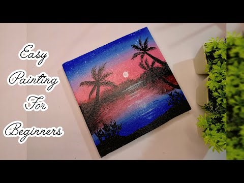 Relaxing Sunset Lake Painting | Palm Tree Scenery | Satisfying Art | Sawisha Art