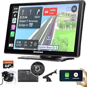 Portable 9" Car Apple CarPlay with 4K Front and Rear 1080P Dash Cam,Wireless Android Auto Car Play Screen Stereo for Cars, with Backup Camera/Bluetooth/AUX/FM,Car Audio Receivers