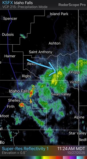 As of 1:45 PM there are spots of sunlight in Teton Valley, but… Coming our way in the next hour or two is a thunderstorm, currently near Rexburg. Not only lightning, but a chance of small hail accompanies this storm, along with the usual rain and wind. The Big Hole mountains to our west may take some of the punch out of the storm as it gets closer. Or not. Stay tuned. Bruce TVW | Teton Valley Weather