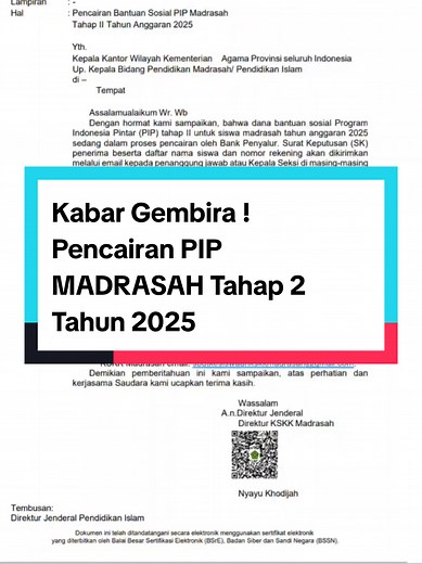 Pencairan PIP Madrasah Tahap II Tahun 2025