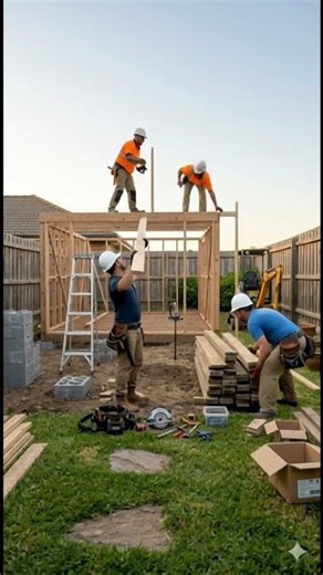 creative wooden mini house designed like a vintage van, built as a cozy backyard retreat